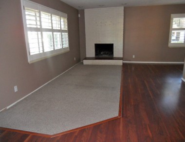 Living room with brick fireplace. 4734 Rubidoux Ave., Riverside