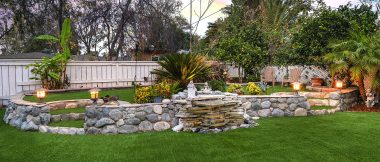 The elevated back section of the yard (with water feature, lighting, and low-maintenance artificial turf) provides an overall calming and relaxing sensation. ***Welcome Home***