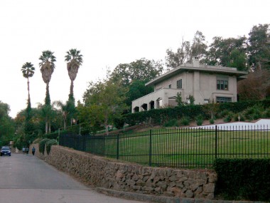View of the majestic home from the Mt. Rubidoux bridge crossing Mission Inn Avenue.