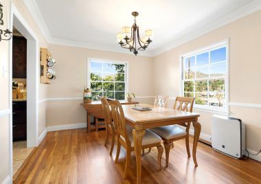 Formal dining room with view of Mt. Rubidoux.
