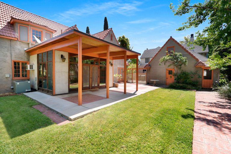 View of covered patio, open patio off the breakfast nook, and the ...