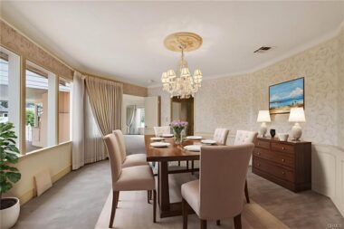 Formal dining room with two corner hutches - virtually staged